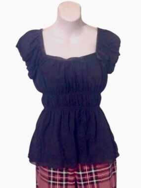 Studio M Women’s Black Silk Puffy Sleeve Top Sz XS